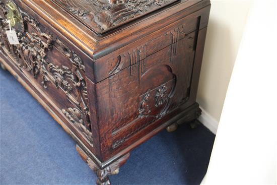 A Chinese carved hongmu chest, late 19th/early 20th century, W.3ft 6in. D.1ft 10in. H.2ft 3in.